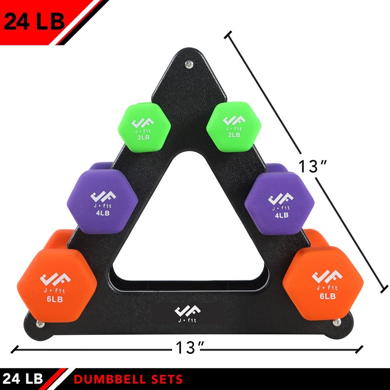 JFIT Dumbbell Set w/Durable Rack, Double Neoprene Coated Workout Weights, Solid Design Rack, 24 LB Set - Image 2